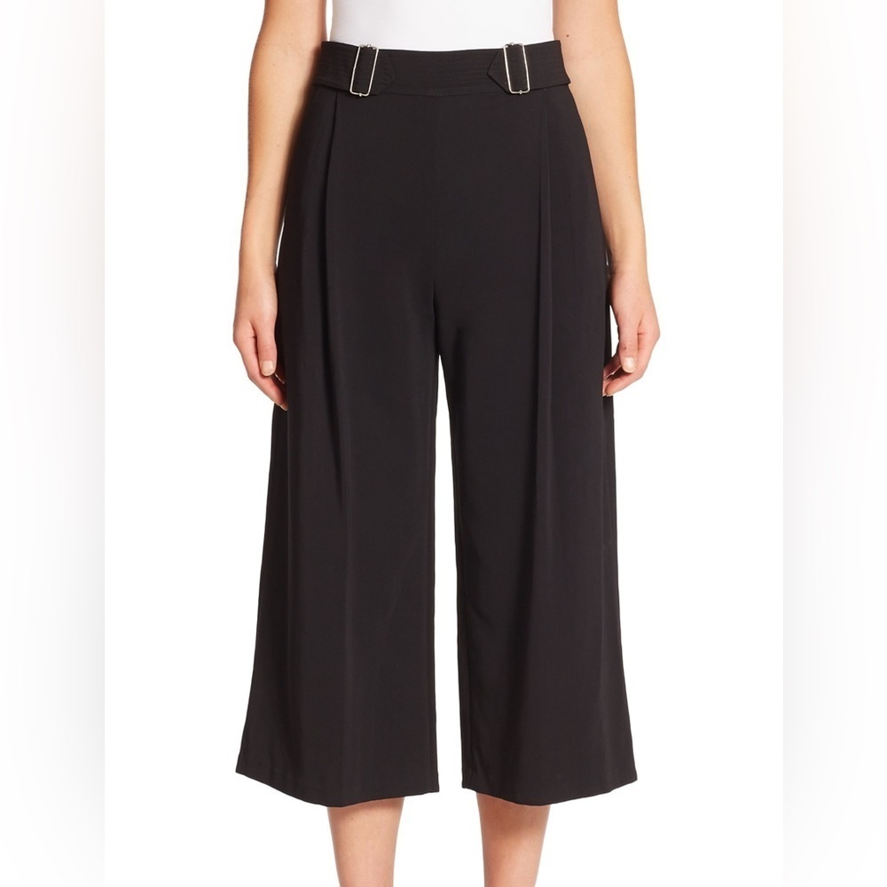 A.L.C Beals Gaucho Double Buckle Black Crepe Wide Leg Culotte Trouser Pants 4